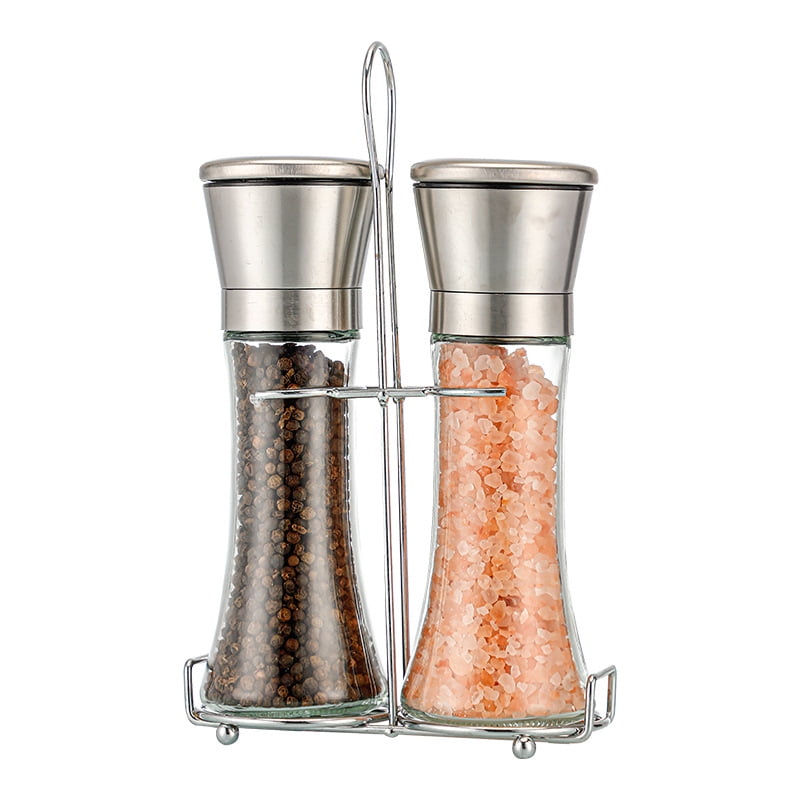 Xusx111 - Set De Molina De Sal Y Pimienta Con Soporte - Molinos Manuales De Acero Inoxidable Y Soporte Con Rugosidad Ajustable, Diseño Recargable Para Granos De Pimienta Y Sal De Roca Vendido Por Sepa