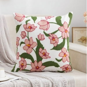 Homestore - Cojín Bordado 45X45 Cm Flores Rosadas