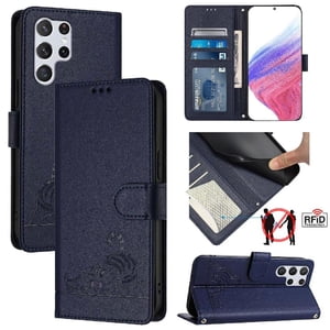 Funda Tipo Cartera Foxdock Para Samsung Galaxy S22 Ultra Con Soporte, Ranuras, Rfid, Diseño De Gato