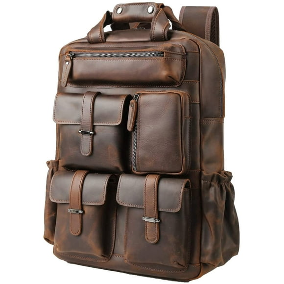 Mochila Masa Kawa de piel para hombre, vintage, 15.6 pulgadas, para portátil, marrón