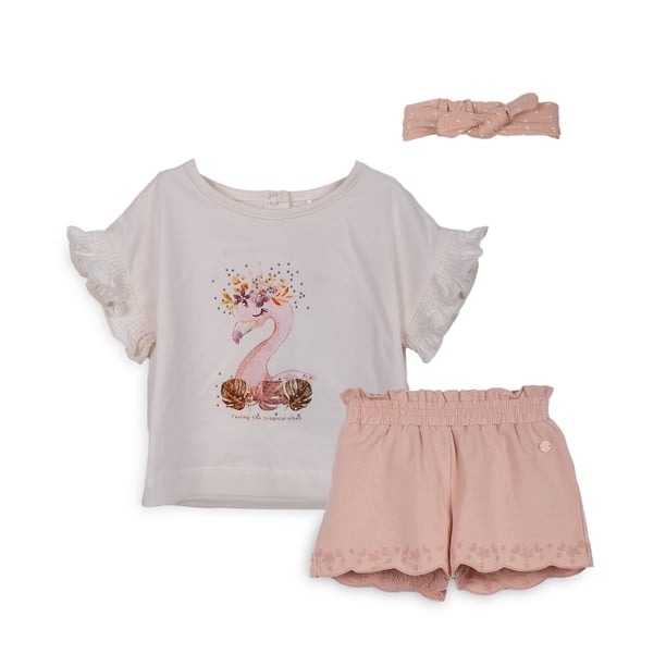 Conjunto Bebé Niña Manga Corta Broches Floral Crudo Pillin