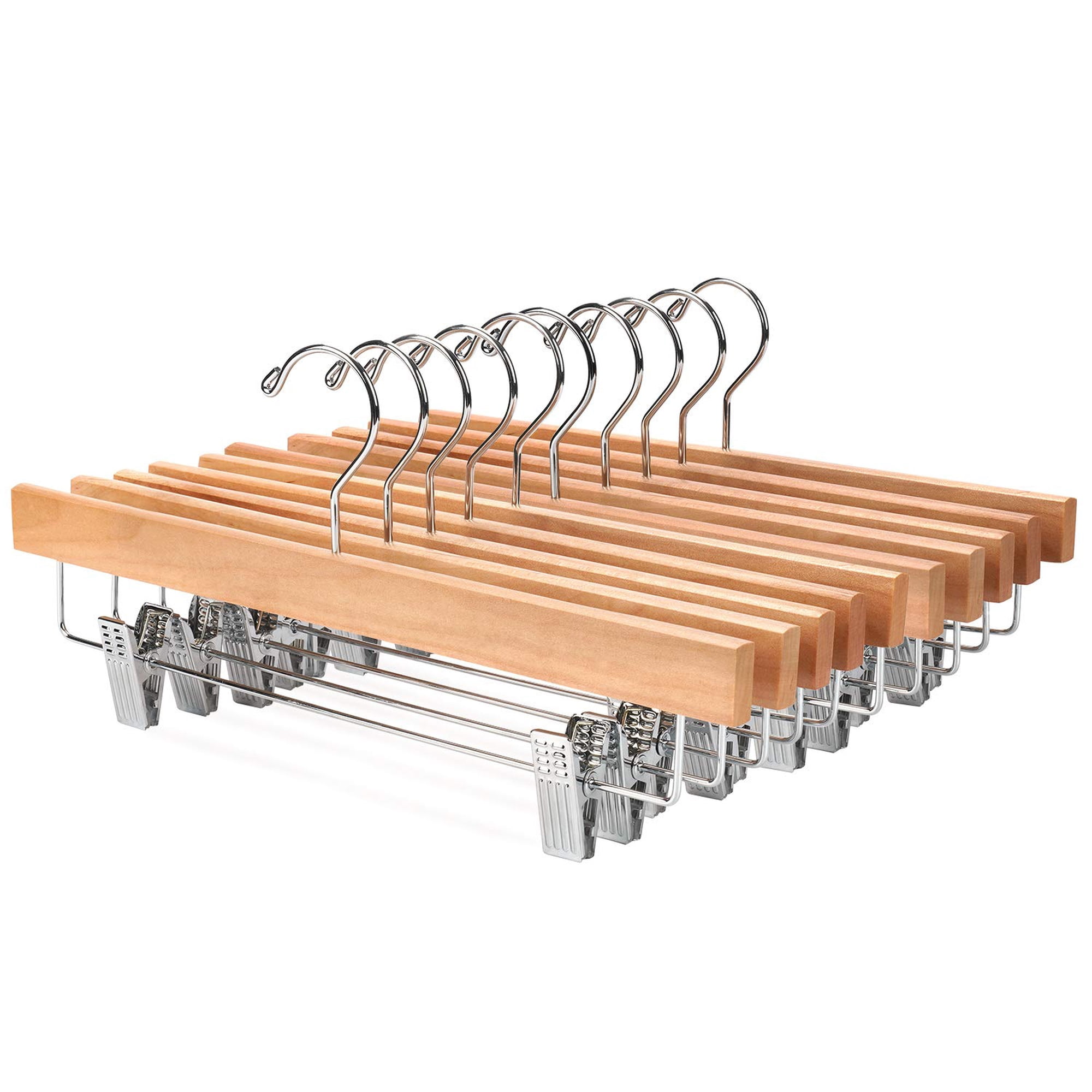 Perchas De Madera Para Pantalones Nature Smile, Madera De Loto, Con 2 Clips, 10 Unidades