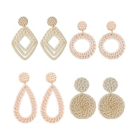 Magideal - 4 Pares De Aretes De Ratán, Bohemia, Tejido De Paja, Geométrico, Hipoalergénico, Vintage, Joyería Ligera Para Verano, Playa, Niñas, , Claro De Color Claro