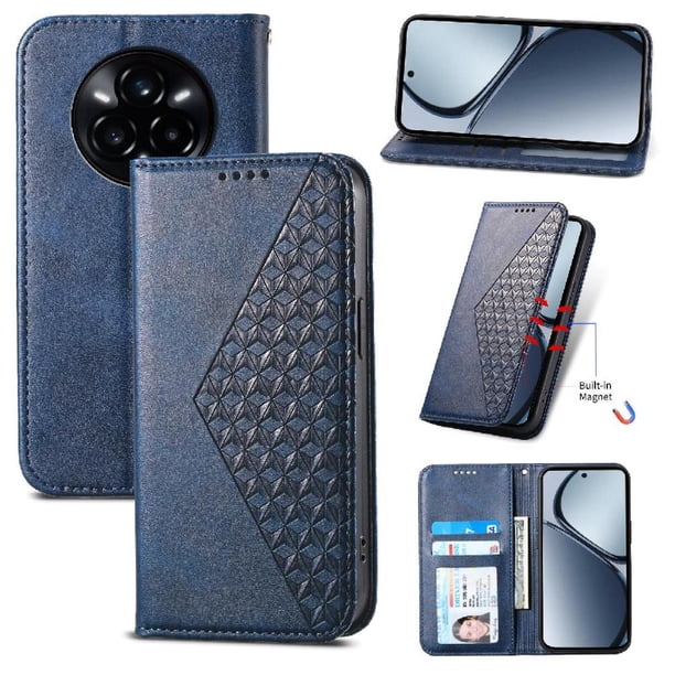 Funda Flip FOXDOCK para Realme 14 Pro Plus , Estilo Billetera con Diseño Rombo, Correa de Mano y Soporte, Uso Diario
