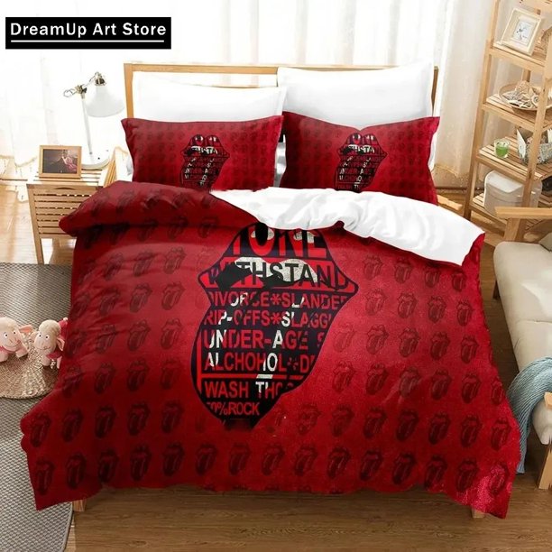 Fashion R-Rolling Logo Stones Bedding Set Boys Girls Duvet Cover Pillowcase Bed Adult Bedroom