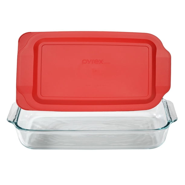 Fuente de vidrio para hornear Pyrex 233 de 3 cuartos con tapa
