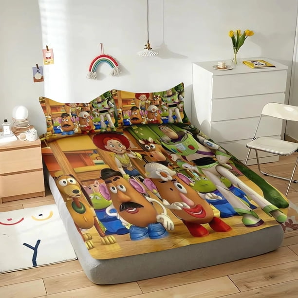 Sheet Protector New Skin Toy Story Fitted Sheet Set For Kids Girs Boys Double Bed Elastic Non-slip Fitted Sheet Bedsprea Bed Sheets