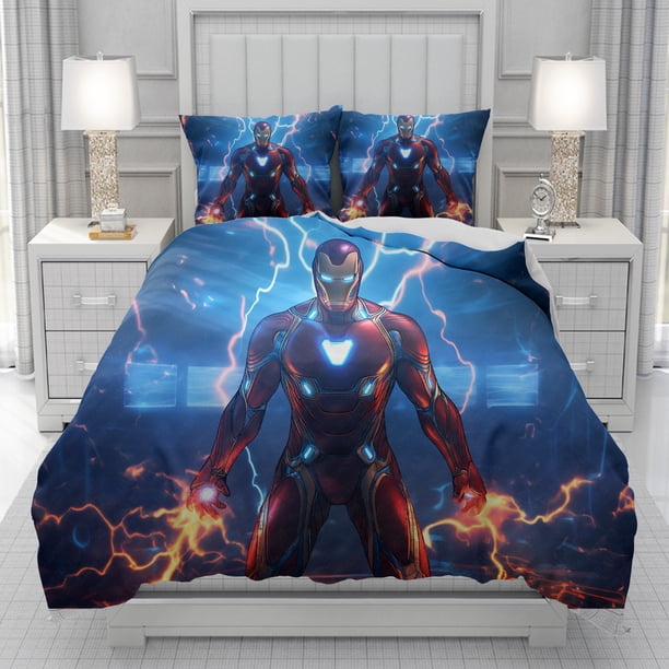 v1347 Bed Sheets Iron Man Duvet Cover men women/Children KID Printing cartoon Bedding Set Comforter Bed Soft 3-Piece Bedding Set (1 Duvet Cover + 2 Pillow Shams) Bed Sheets ju1347