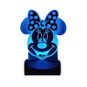 Lelumania - Lampara Ilusion 3D Minnie Cabeza De 7 Colores, Base Touch