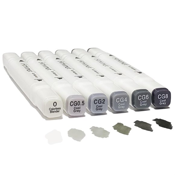 Marcadores Arhomet 6 piezas Gris Frío de Punta Dual a base de Alcohol