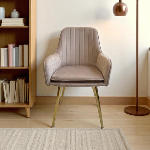 Arca Muebles - Sitial Poltrona Terciopelo Patas Doradas Color Beige