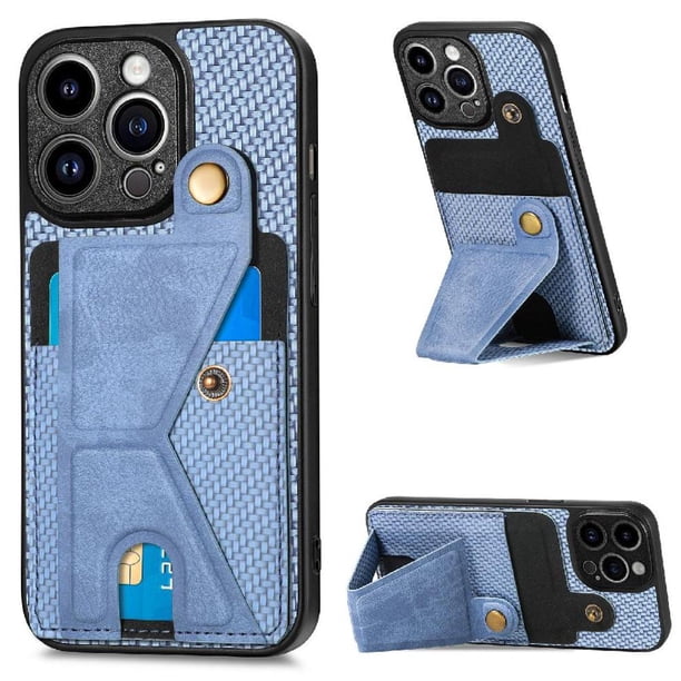 Funda Resistente para iPhone 14 Pro Max con Tarjetero y Soporte, Diseño Magnético Azul