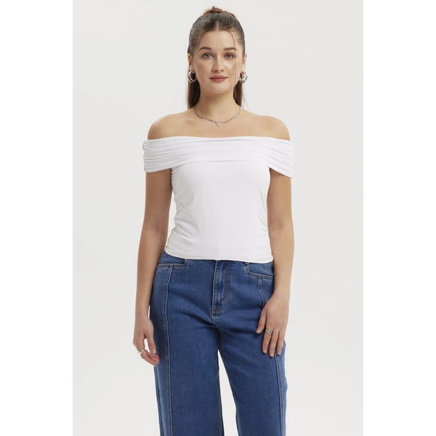 Polera Mujer Bardot Basta Redondeada Blanco