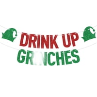 Banner Zachako Red Glitter Drink Up Grinches Feliz Navidad