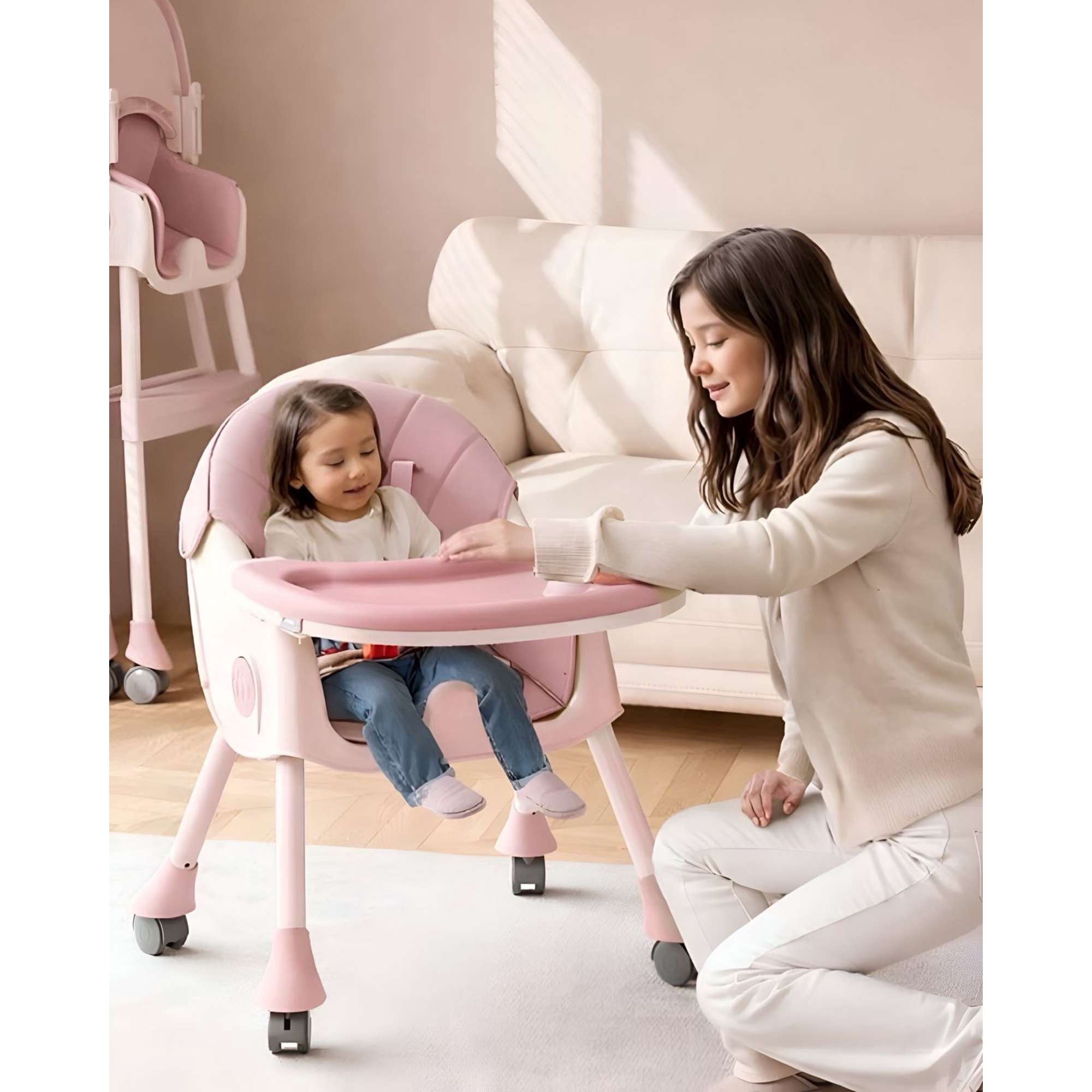 Myl Todo Hogar - Silla De Comer Para Bebé Multifuncional Reclinable 3 En 1 Rosa