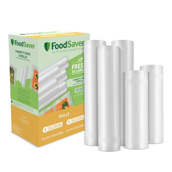 Bolsas selladoras al vacío FoodSaver, longitud personalizada, 5 rollos, 8 x 20, 11 x 16