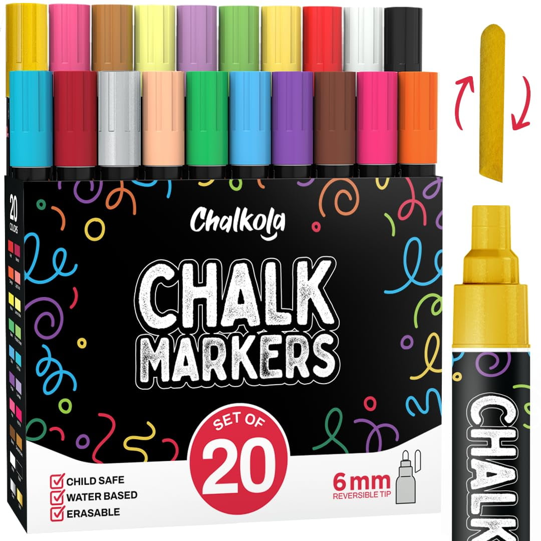 Marcadores De Tiza Chalkola 20 Liquid Para Pizarra, Lavables
