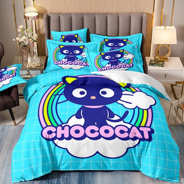 Chococats Bedding Set,Cartoon Sanrio Chococats Bedding Set,Kuromi Duvet Cover for Children and Adults Gifts Single Double size Bed Sheets
