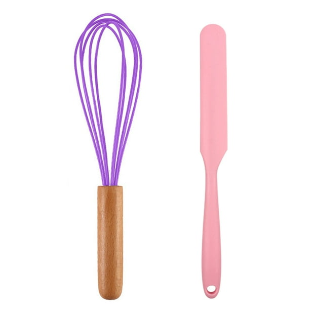 Juego de 2 mini utensilios de cocina de silicona con mangos de madera.