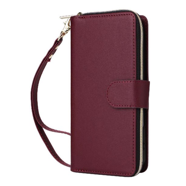 Funda Cartera con Cremallera y Correa para Samsung Galaxy A33 5G Soporte y Tarjetero Rojo
