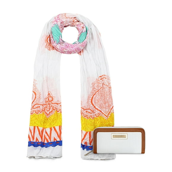 Pack Bufanda Alcala Blanca + Billetera Greta Blanco-Brown