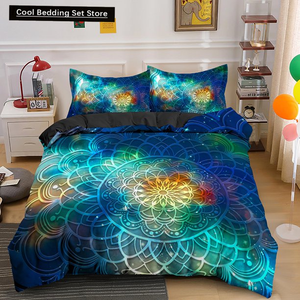 x887 Bed SheetsPsychedelic Boho Luxury Bedding Set /with Pillowcase Mandala Duvet Cover Comforter Cover Polyester Quilt Cover 3-Piece Bedding Set (1 Duvet Cover + 2 Pillow Shams) nj887