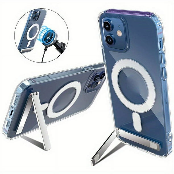 Clear Magnetic Phone Case For IPhone 14 Pro Max 13 12 11 Mini With Metal Kickstand For Wireless Charging Back Cover