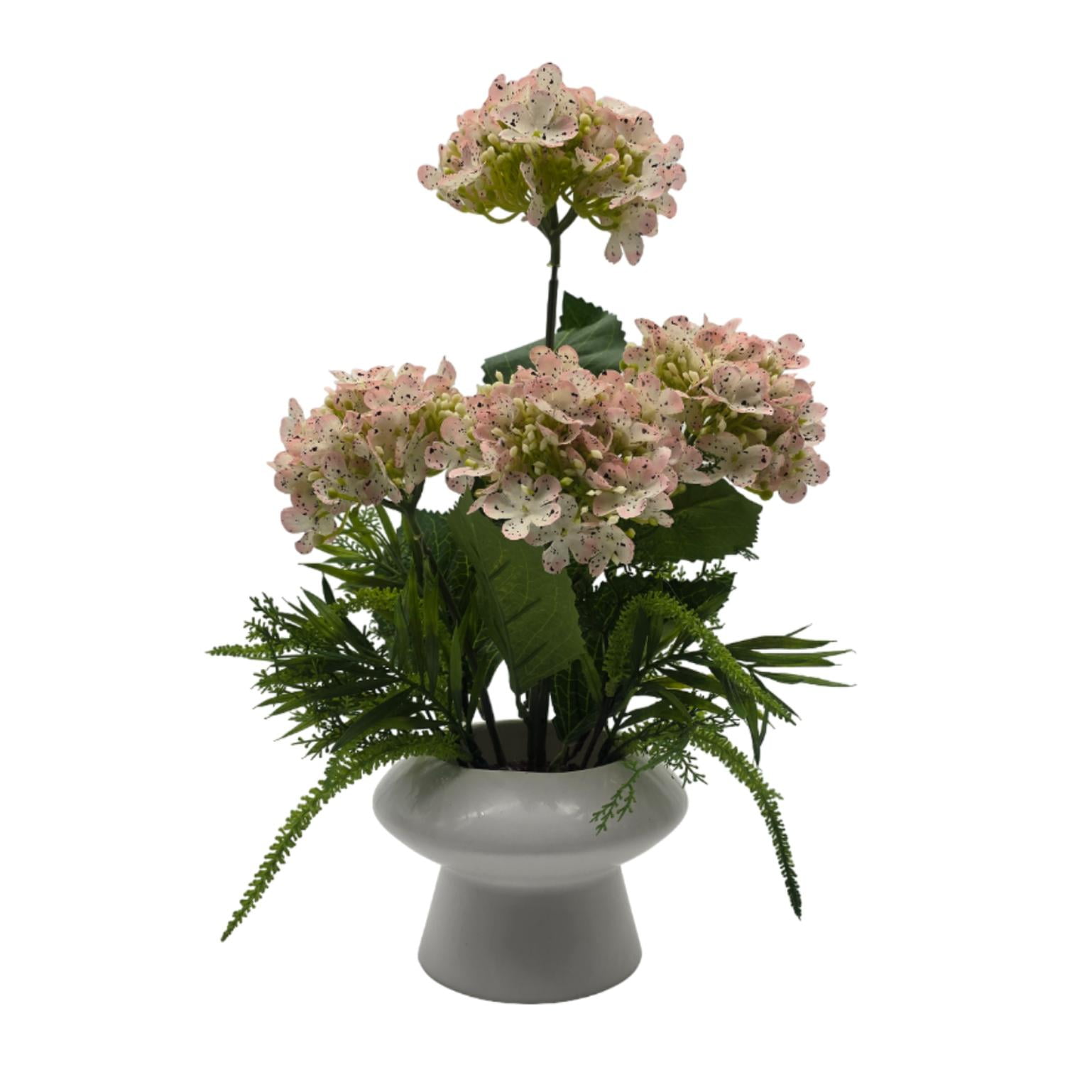 Fliperex - Planta Artificial Hortensia Decorativa Macetero De Ceramica Blanco