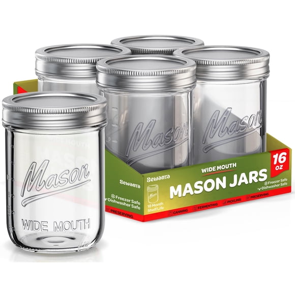 Tarros Mason SEWANTA 473 ml, paquete de 18 de boca ancha