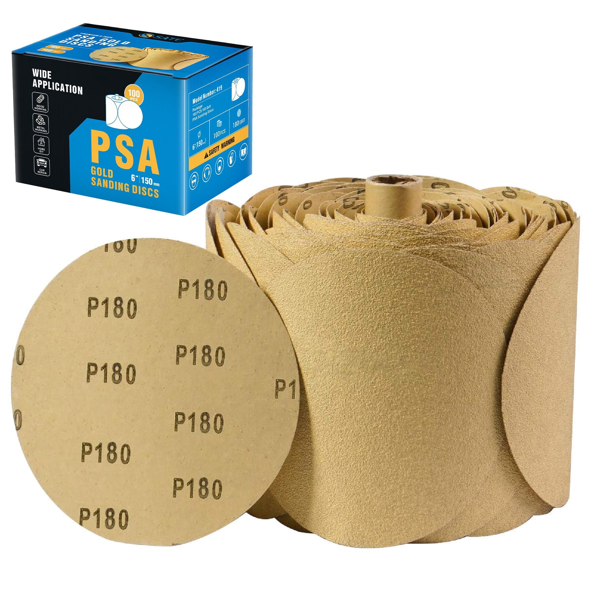 Discos De Lijado S Satc 100 Psa, 6 Pulgadas, Grano 180, Óxido De Aluminio