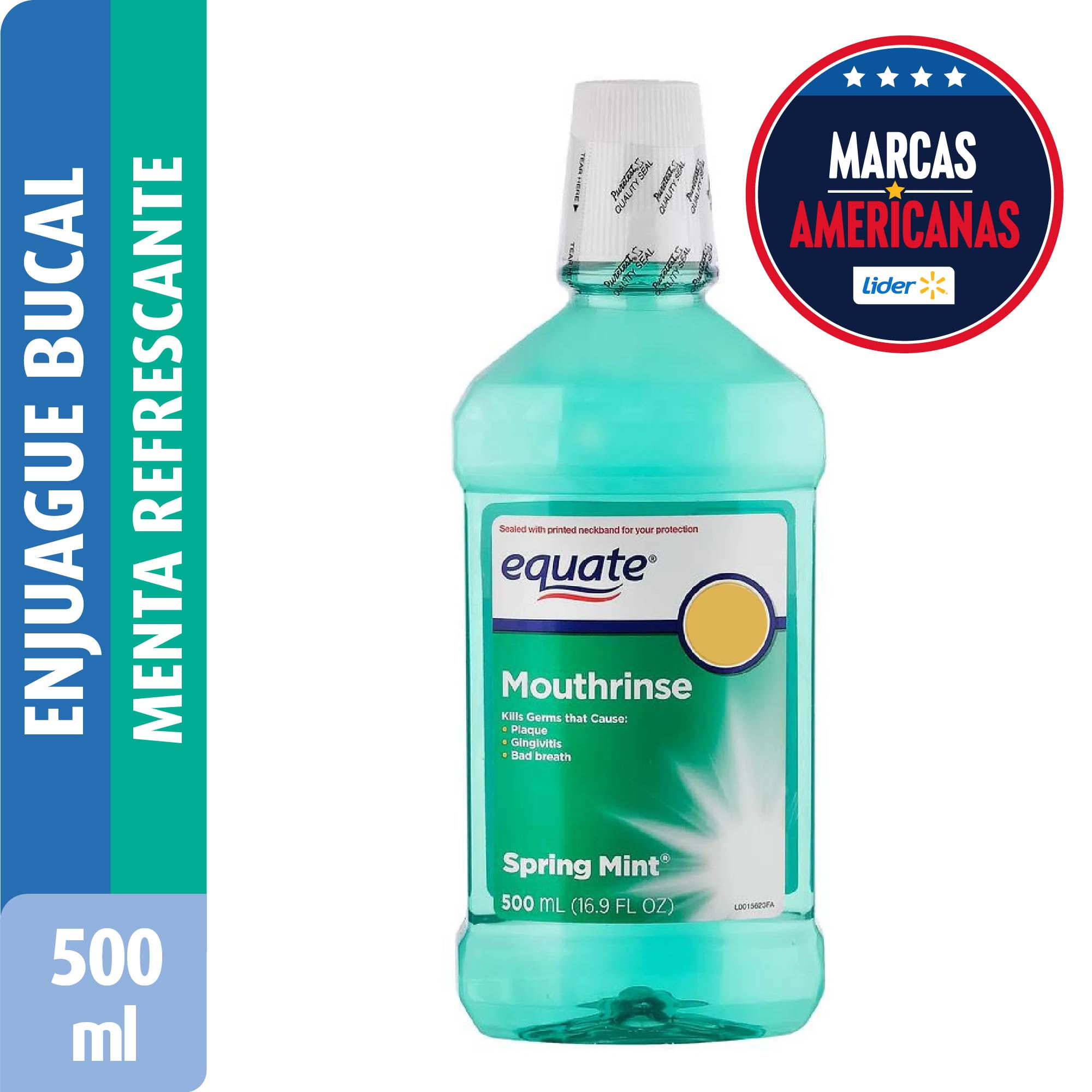 Enjuague Bucal Mouthrinse Spring Mint Botella 500 ml Equate