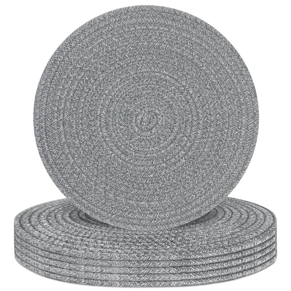 Mantel individual redondo de cuerda de algodón Jukercici 33 cm, paquete de 6, gris