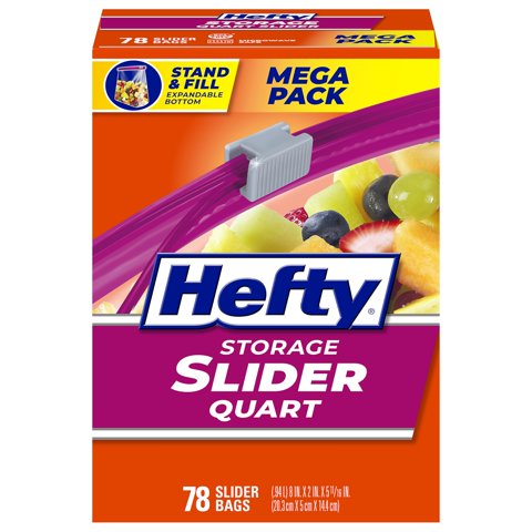 Bolsas De Almacenamiento Hefty Slider, Tamaño Cuarto De Galón, 78 Unidades