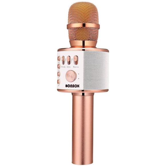 Micrófono de karaoke BONAOK inalámbrico Bluetooth Q37 oro rosa