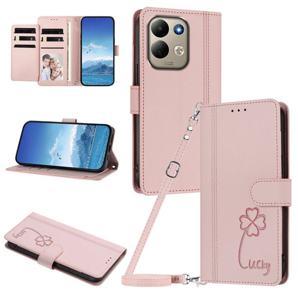 Funda Cartera Trébol para Xiaomi Redmi 17 4G/5G con Ranuras Tarjetas y Carga Inalámbrica Rosa