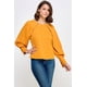 thumbnail image 1 of Saronite Top Casual Básico, de Manga Larga Raglán, con Cuello Redondo y Lazo en la Espalda, Color Mostaza (para Mujer), 1 of 5