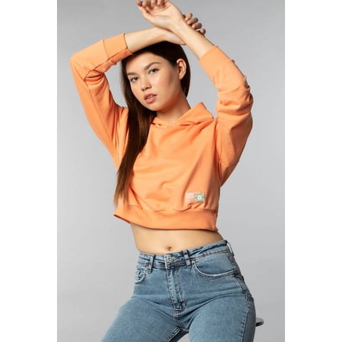 Home Fashion - Poleron Crop Mujer Naranjo Con Capucha Talla S