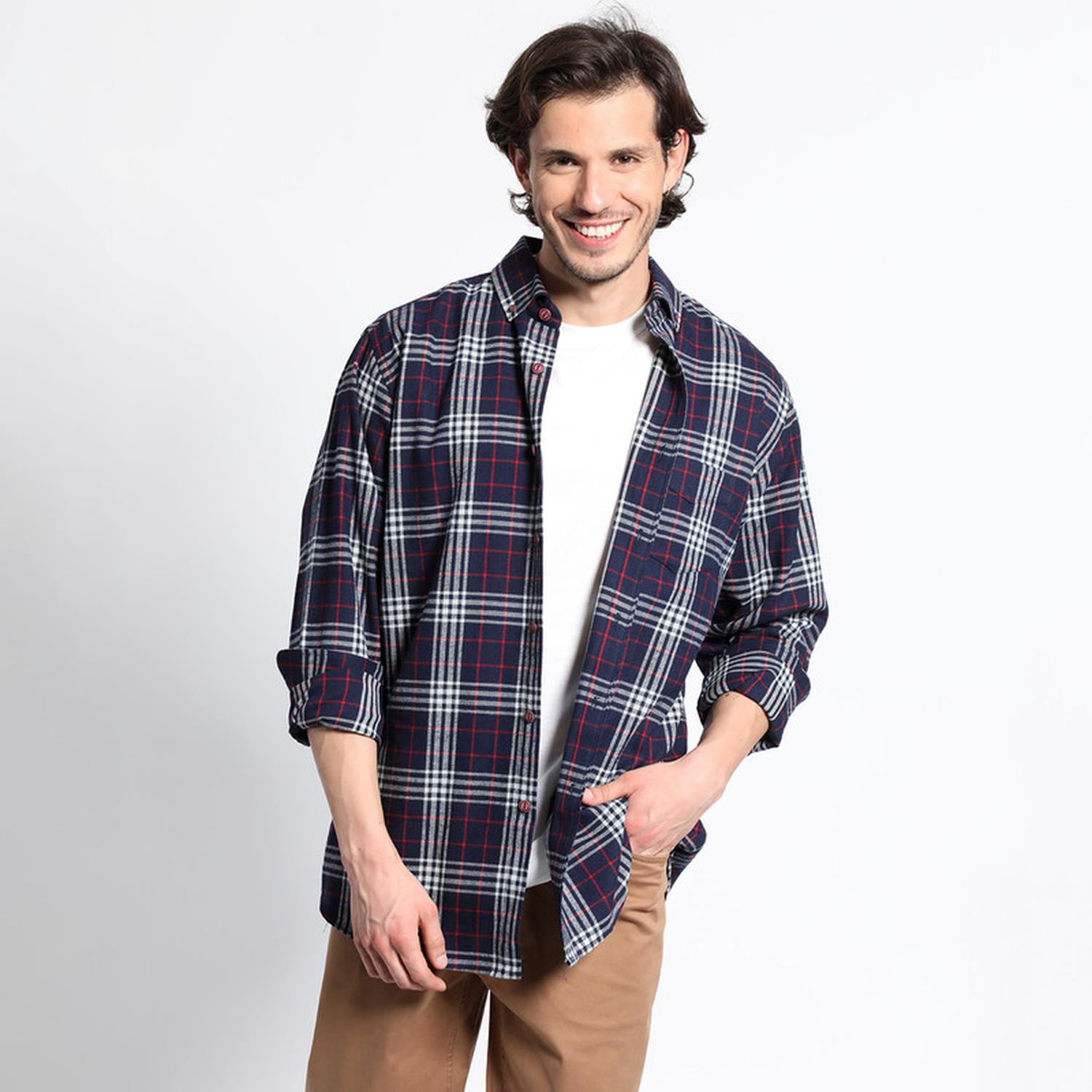 Truval - Camisa Manga Larga Franela Regular Fit Azul Marino Xxl