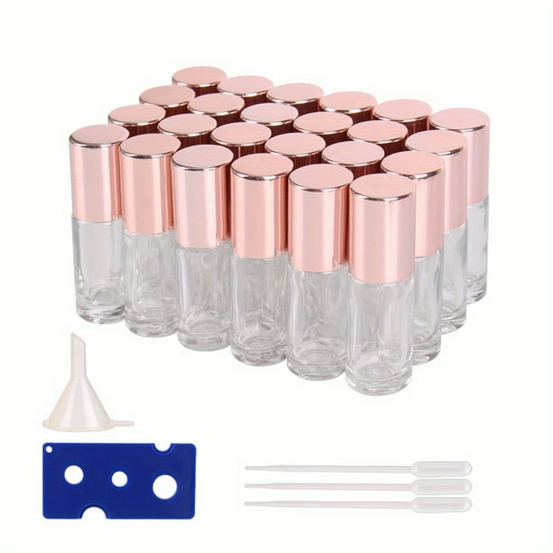 24-Piece Luxury Glass Roll-On Bottles with Stainless Steel Roller Balls - Perfect for Perfume & Essential Oils (5ml/10ml, Pink/Matte Rose/Transparent)