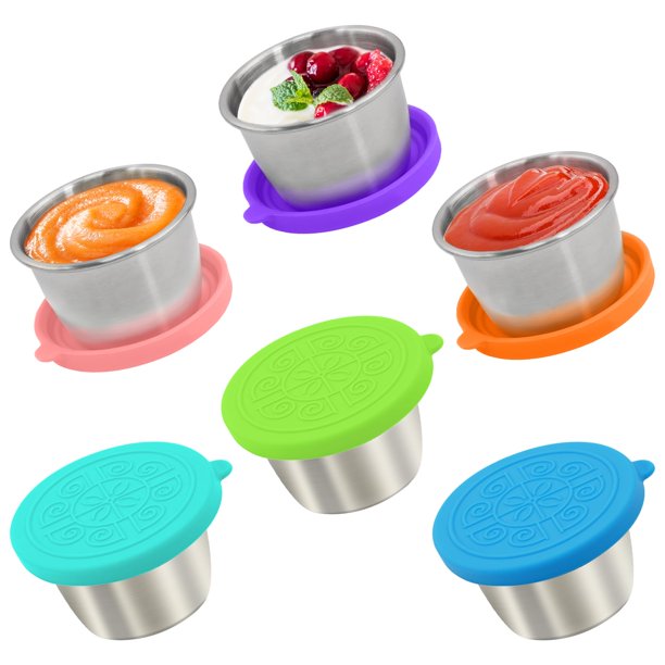 Recipiente para aderezo para ensaladas Qukaka, 80 ml x 6, inoxidable, a prueba de fugas