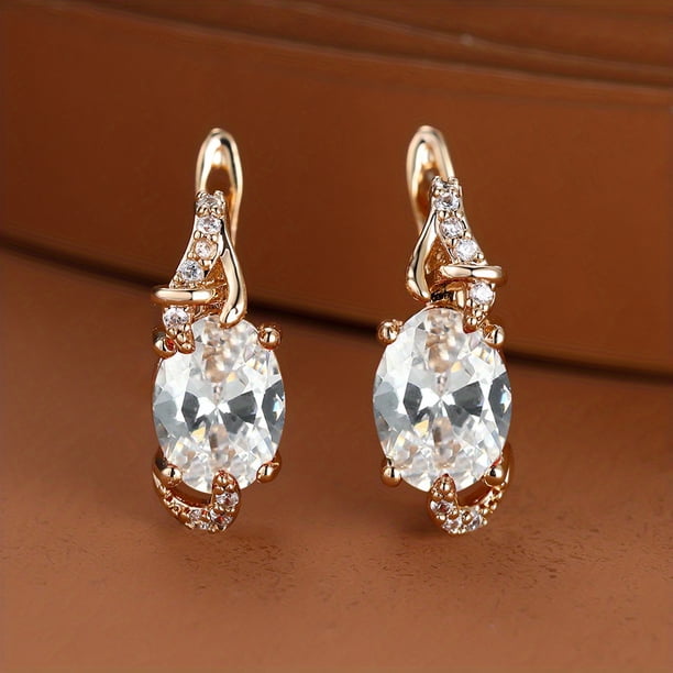 18K Gold Plated Blue Sapphire Stud Earrings - Trendy Women's Anniversary Jewelry with Oval Cut White Blue Red Pink Stones