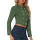 thumbnail image 4 of INSPIRE CHIC Chaqueta Recortada de Mujer de Imitación de Gamuza Doble Botonadura Cuello Alto Cremallera Manga Larga Abrigo L Verde, 4 of 6