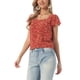 thumbnail image 4 of INSPIRE CHIC Blusa Floral de Mujer para el Día de San Valentín, Cuello Cuadrado Casual de Verano, Camisa de Chifón con Volantes y Manga Corta S Roja, 4 of 6