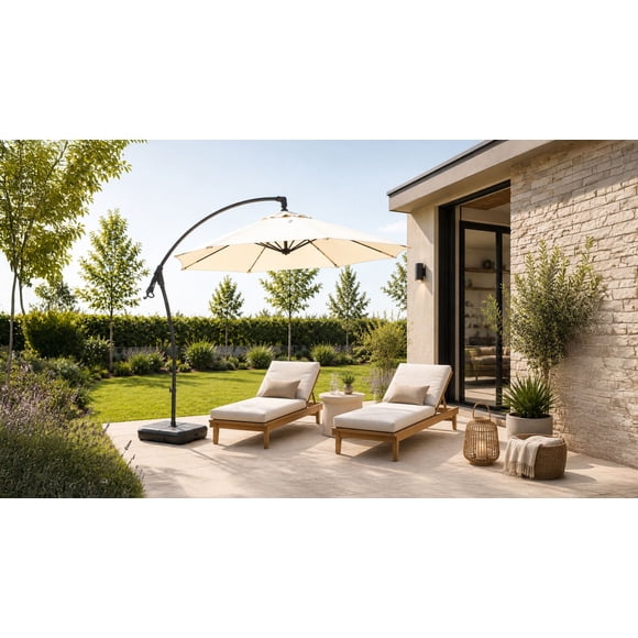 Quitasol Lateral Con Base Aleria Beige 300 cm con Manivela