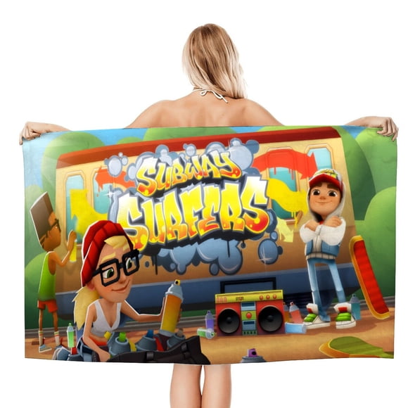 Subway Surfers Toalla de playa de secado rápido con diseño temático, regalo para mujeres y niñas, ideal para cumpleaños, fans, amantes de la música, uso en la playa o al aire libre, 78 × 160 cm