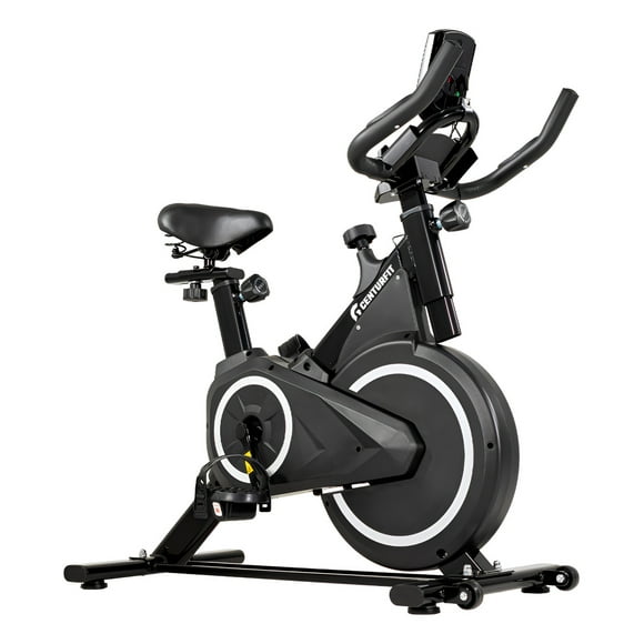 Bicicleta Spinning Centurfit Fija Estacionaria de 20 kg, Fitness Profesional con Monitor de Pulso, Resistencia Ajustable y Diseño en Color Negro