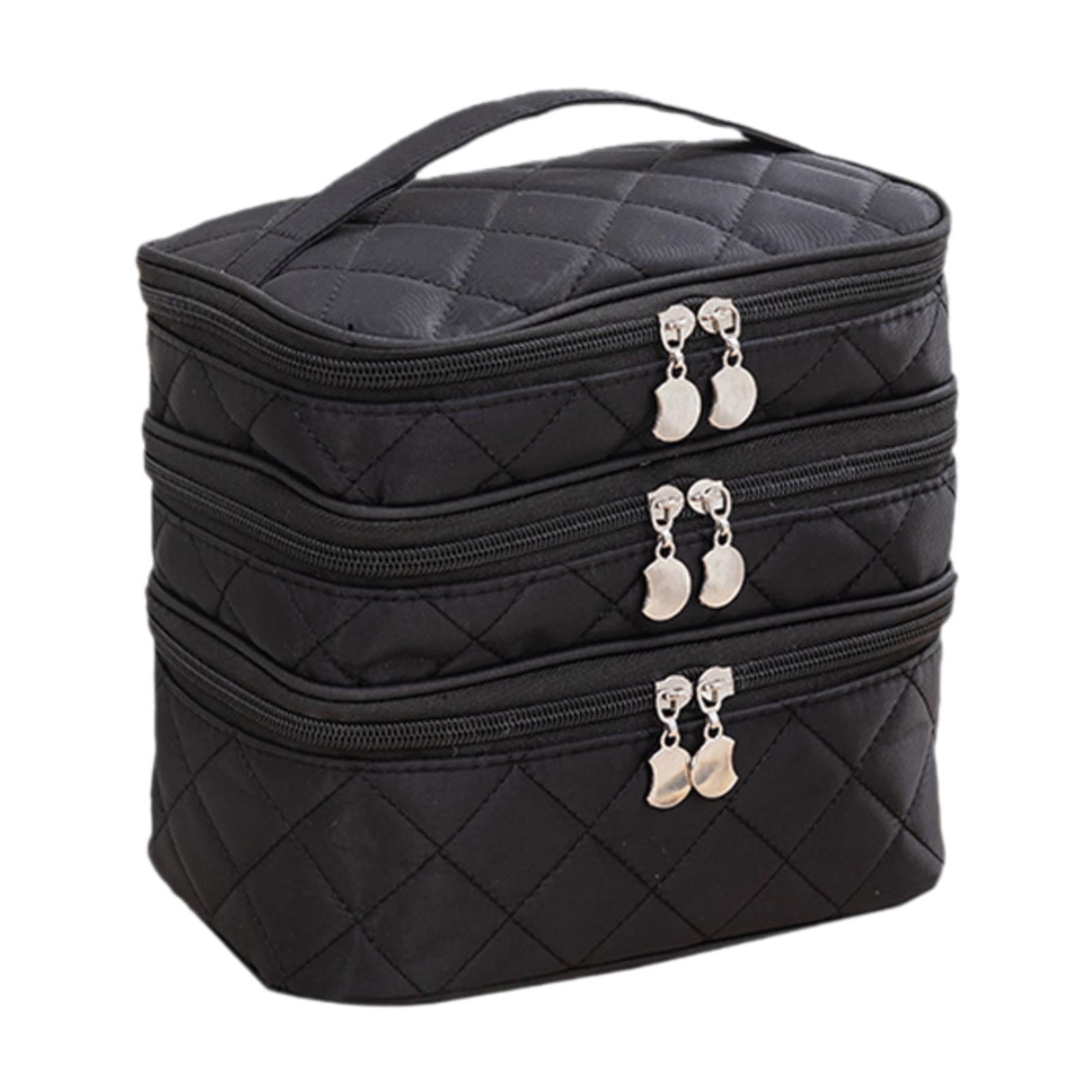 Magideal - Bolsa De Almacenamiento Cosmético De 3 Pisos, Organizador De Cosmética De Baño Impermeable, Bolsa De Organizador De Maquillaje De Viaje Para Artículos Cremallera Negra