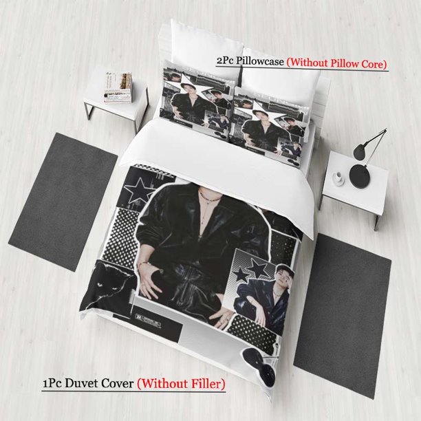 Fashion SEUNGMI Black Leather Jacket Collage Pattern Bedding Set Soft and Comfortable