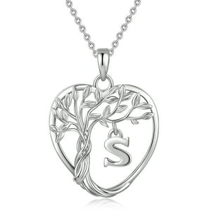 Heshpaws 925 Collar De Árbol Eterno De La Vida De Plata De Ley Para Mujeres A-Z Carta Inicial Collar, Regalo De Joyería De Cumpleaños Aniversario