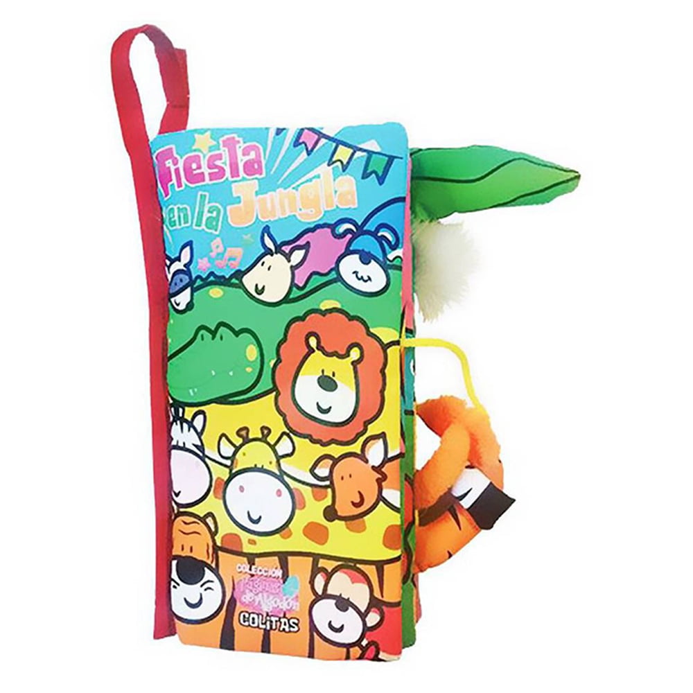 Zig-zag - Libro Páginas De Algodón - Colitas Fiesta En La Jungla / 8 Páginas De Tela De 12 X 22,5 Cm. Tapa De Tela. Bolsa Plástica Contenedora. Incluye Elementos Interactivos.